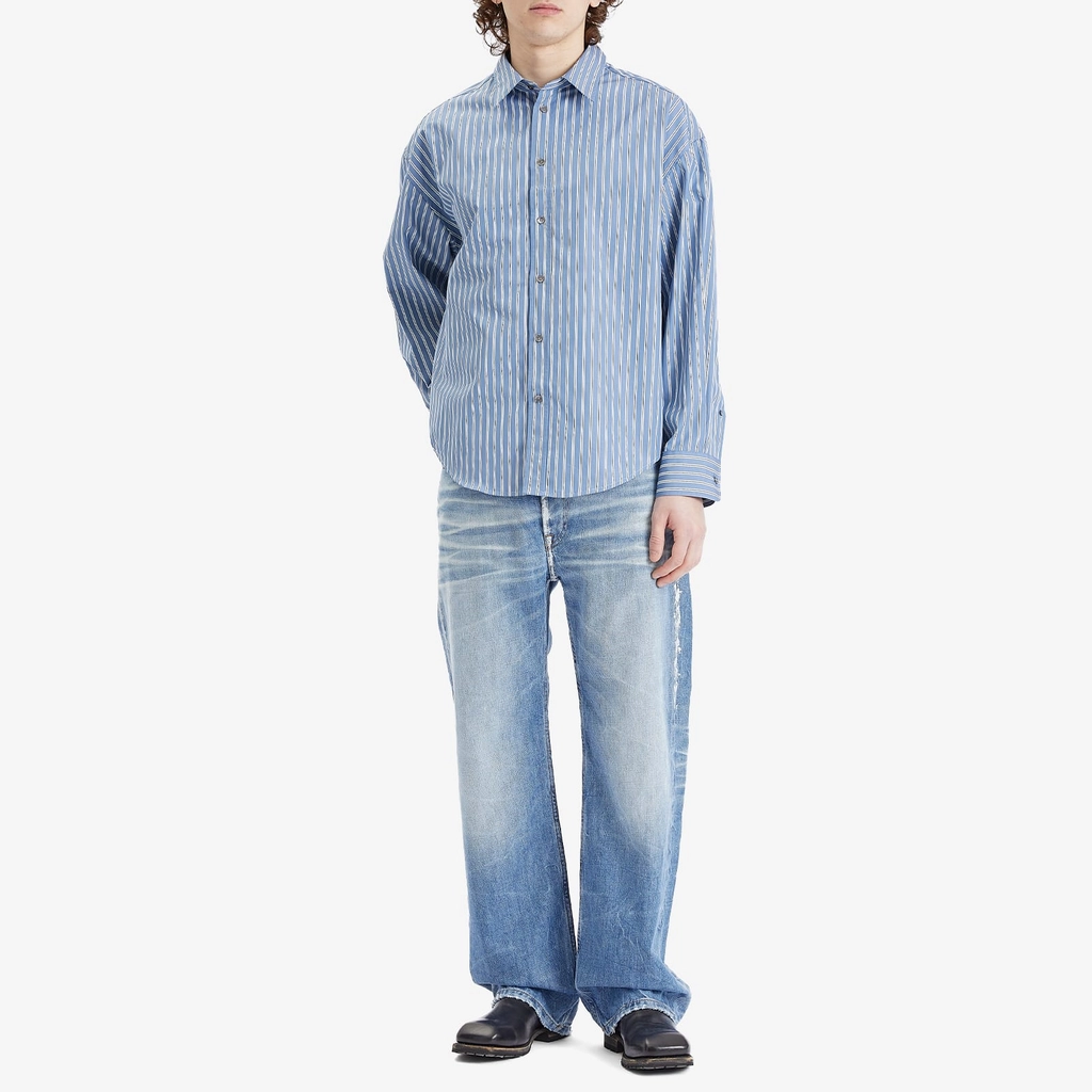 AMI Paris Men's Boxy Fit Stripe Shirt Blue Note/White/Navy